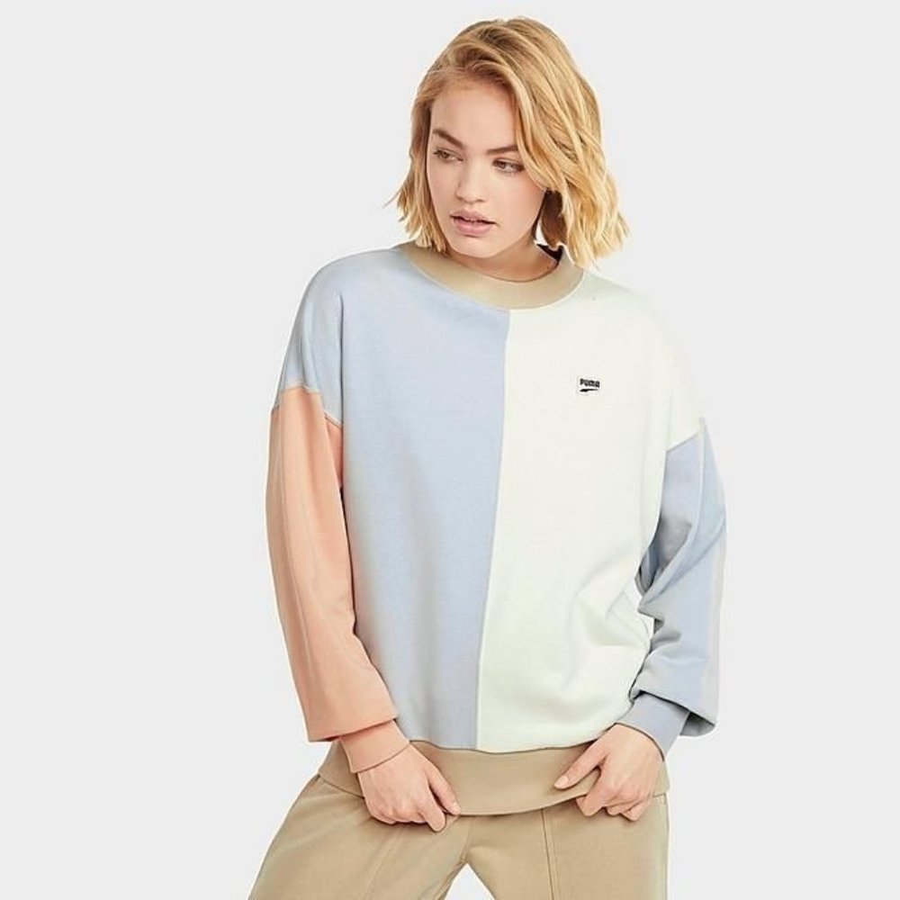 NWT Puma Downtown Crew Neck Sweatshirt XS Ivory Glow/Peach Parfait